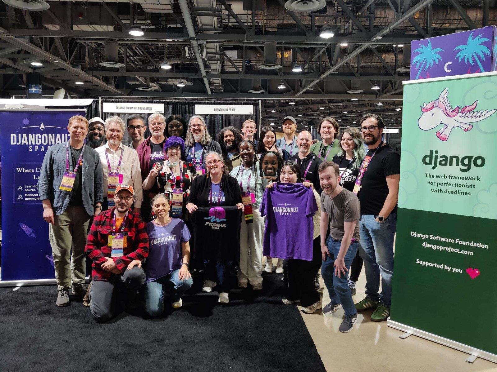 The Django community group photo at PyCon US 2026, with several folks composited in